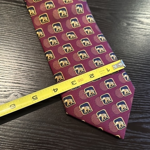 Lanvin Paris Elephant Print Silk Tie Burgundy Navy Gold - Picture 8 of 9